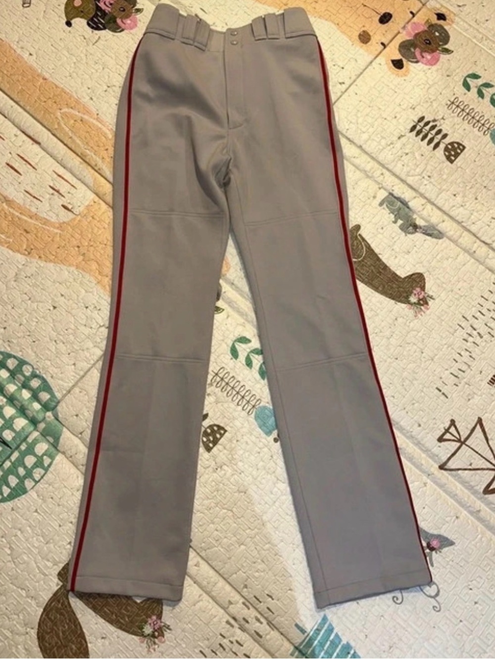 Mizuno Light Gray Baseball Pants with Red Side Stripe